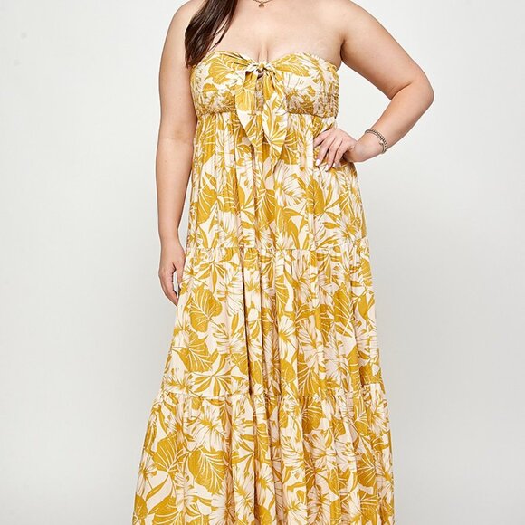 VIP Plus Green Tropical Print Cut Out Tie Front Maxi Dress